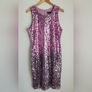 NWT New York & Company Pink/Purple to Grey Ombre Sequin Sheath Midi Dress Sz L